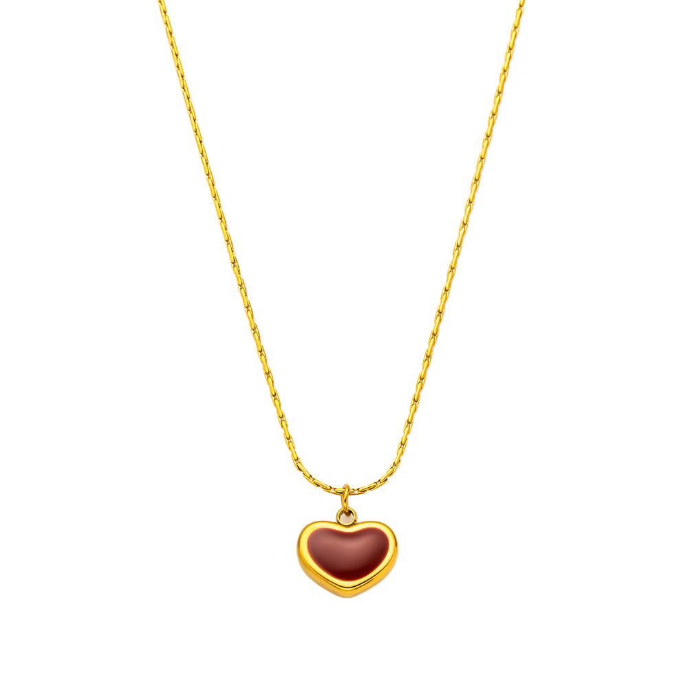 Red Enamel Heart Pendant Necklace – 316L Stainless Steel, Waterproof, Tarnish Free, Hypoallergenic & 18K Gold Plated