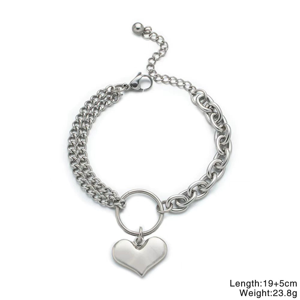 Heart & Circle Bracelet – Oversized Heart with Circle Design, 316 Stainless Steel Unisex Bracelet