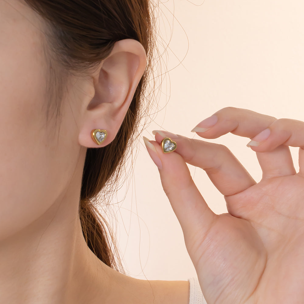 316 Stainless Steel 18K Gold Plated Heart Zircon Earrings | Sparkling & Romantic Jewelry