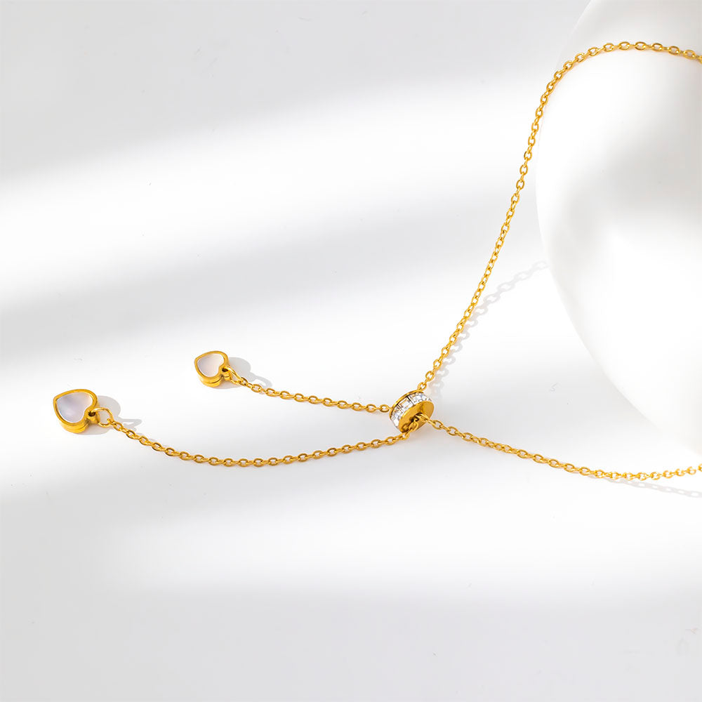 316 Stainless Steel 18K Gold Plated Heart Shell Pendant Necklace | Small Circle Ring Design Romantic Jewelry
