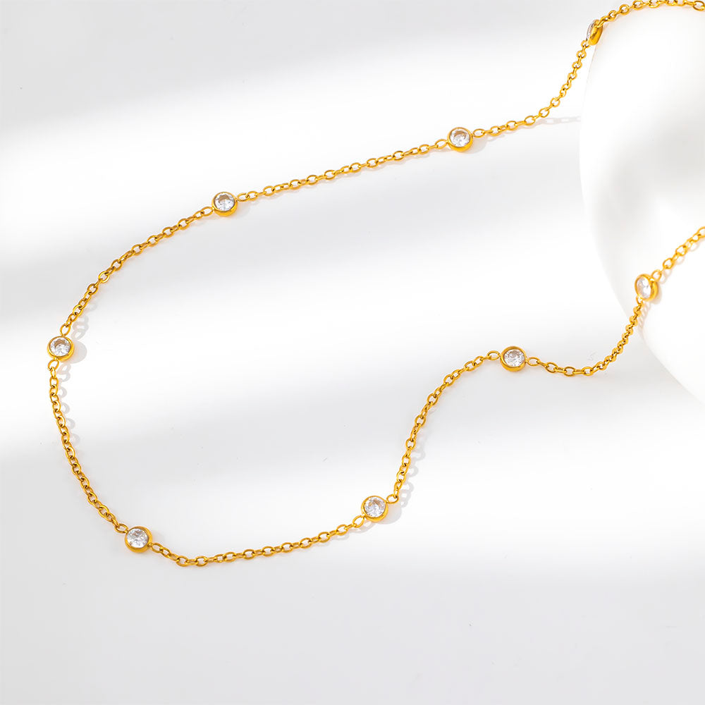 316 Stainless Steel 18K Gold Plated Zircon Necklace | Dazzling Sparkling Minimalist Jewelry