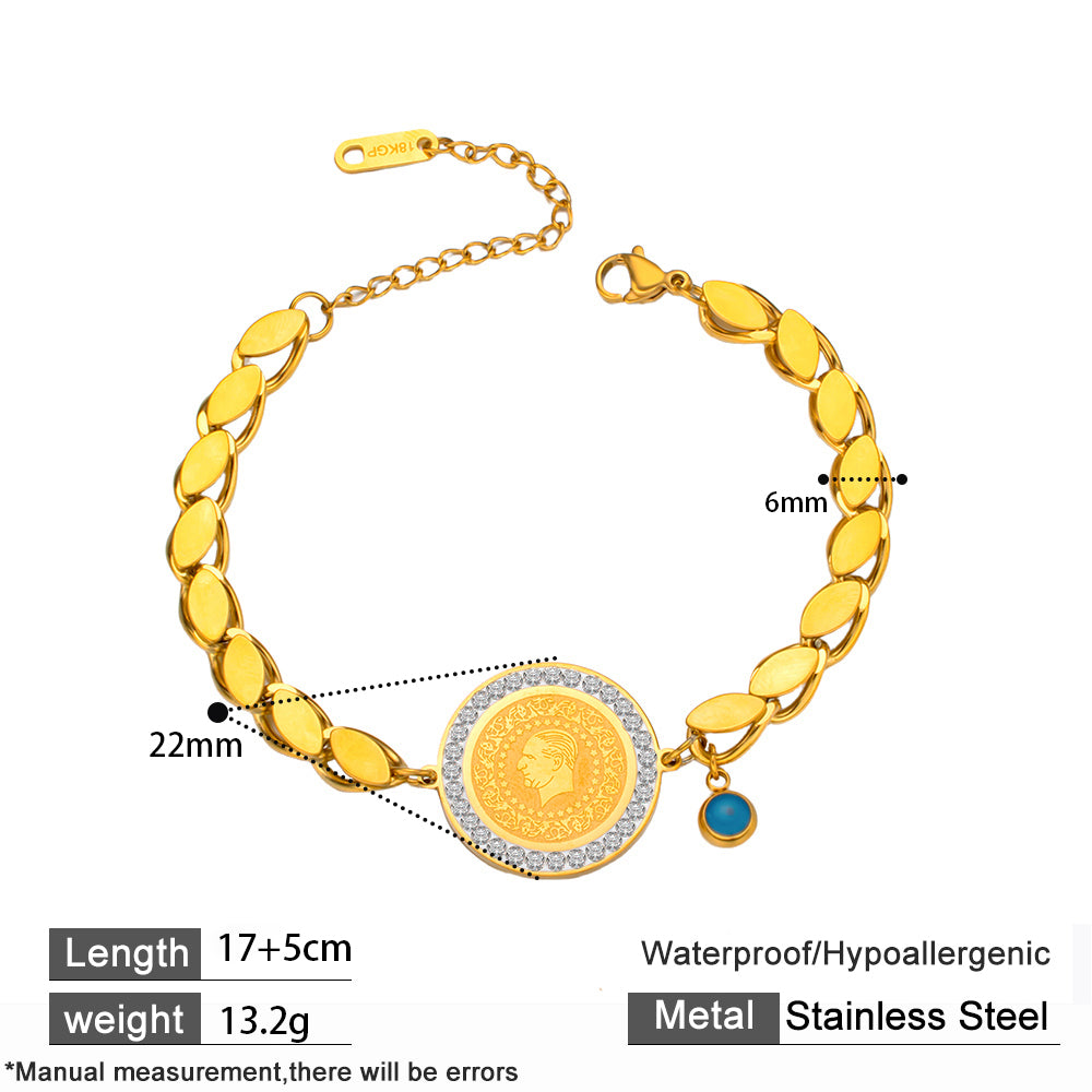 316 Stainless Steel 18K Gold Plated Full Crystal Elder Head Bracelet | Sparkling Statement Jewelry for Women