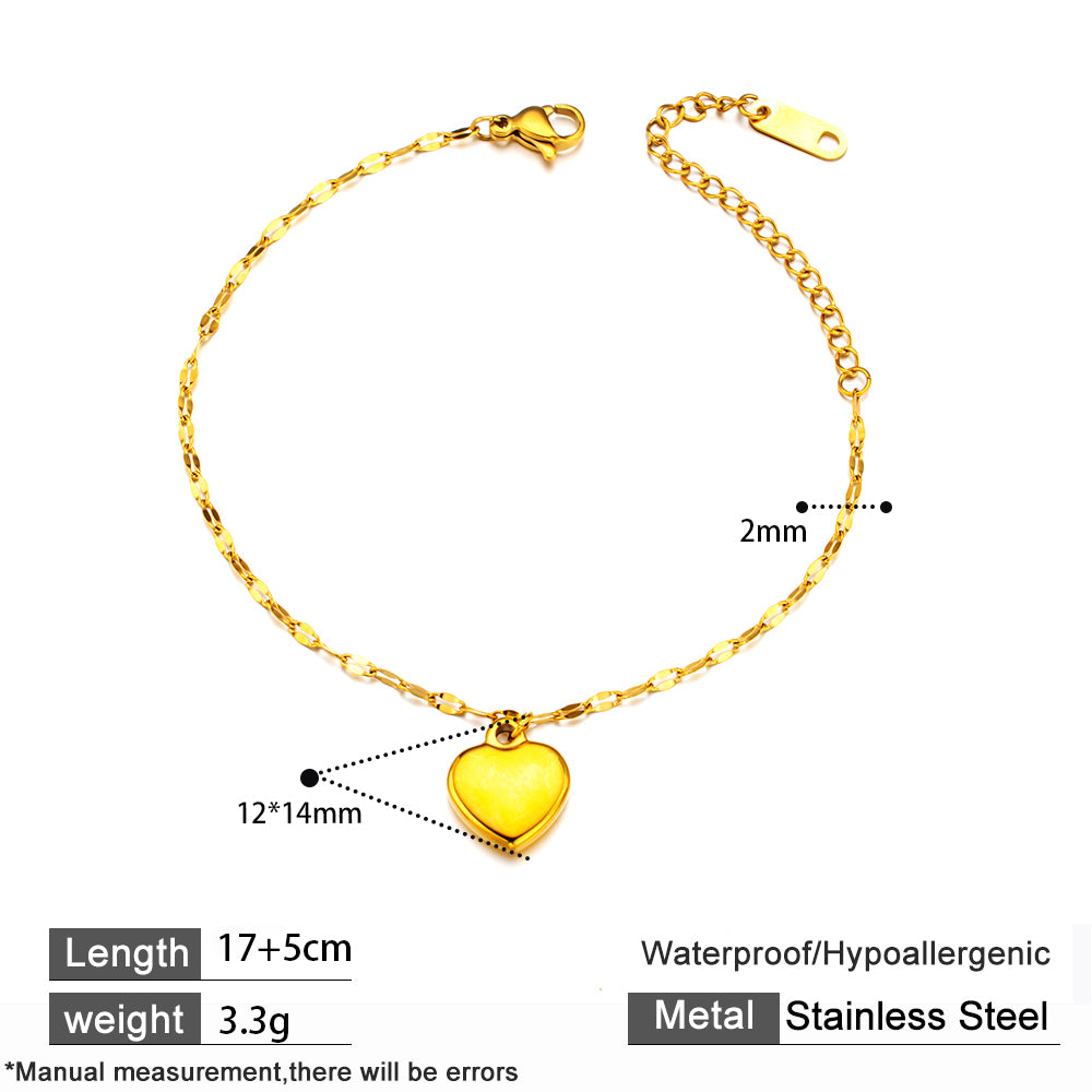 316 Stainless Steel 18K Gold Plated Heart Pendant Bracelet | Romantic & Versatile Jewelry for Women