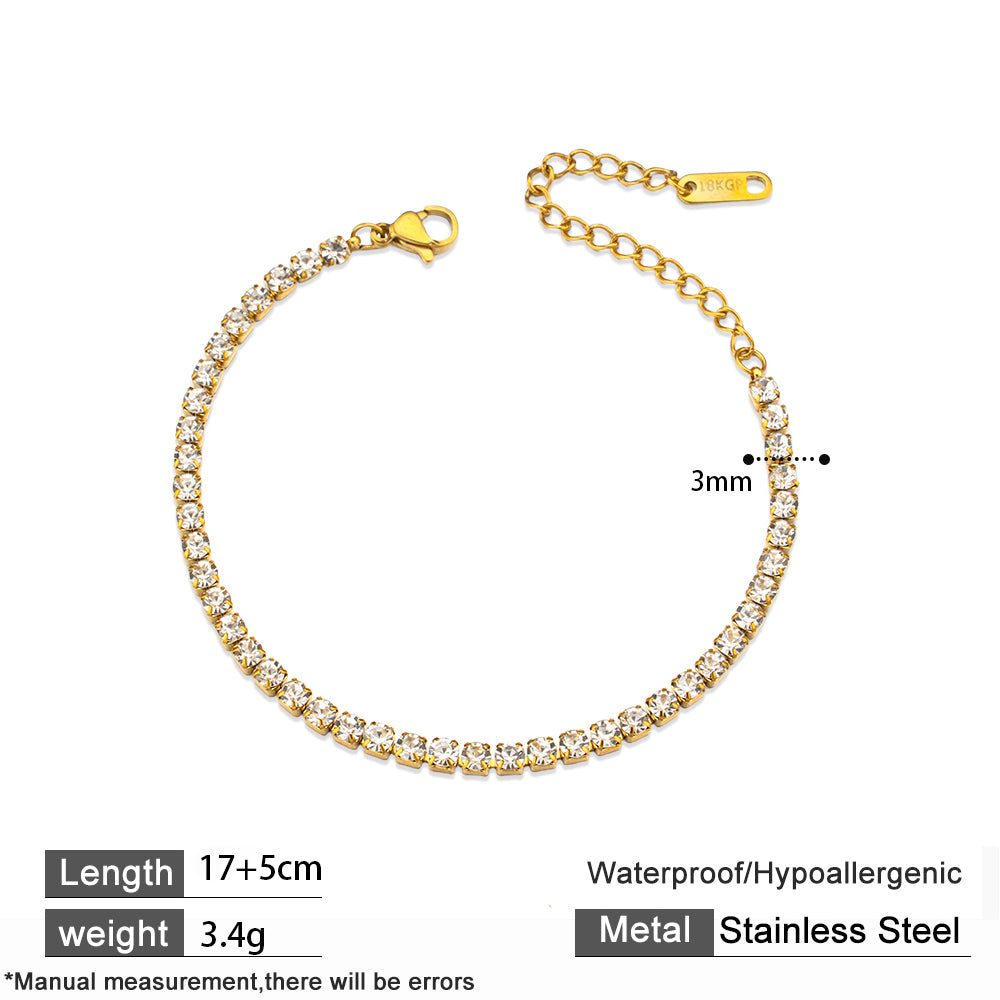 316 Stainless Steel 18K Gold Plated Tennis Bracelet | Full Zircon Sparkling Minimalist Jewelry