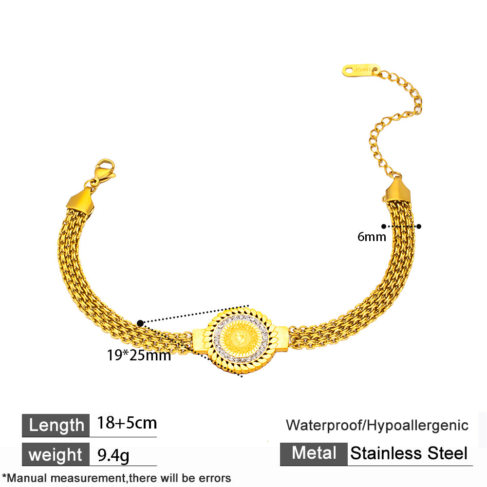 316 Stainless Steel 18K Gold Plated Watch-Style Chain Elder Head Paved Bracelet | Sparkling Statement Jewelry for Women