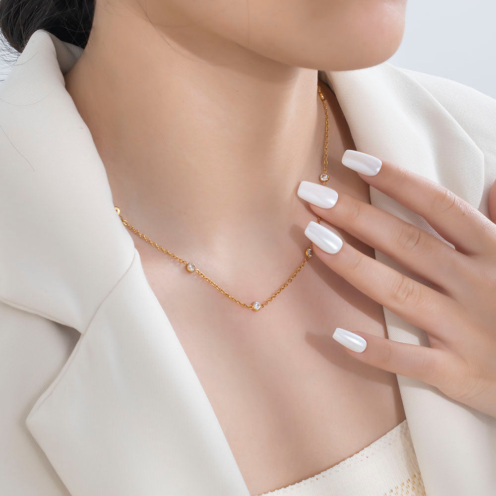 316 Stainless Steel 18K Gold Plated Zircon Necklace | Dazzling Sparkling Minimalist Jewelry