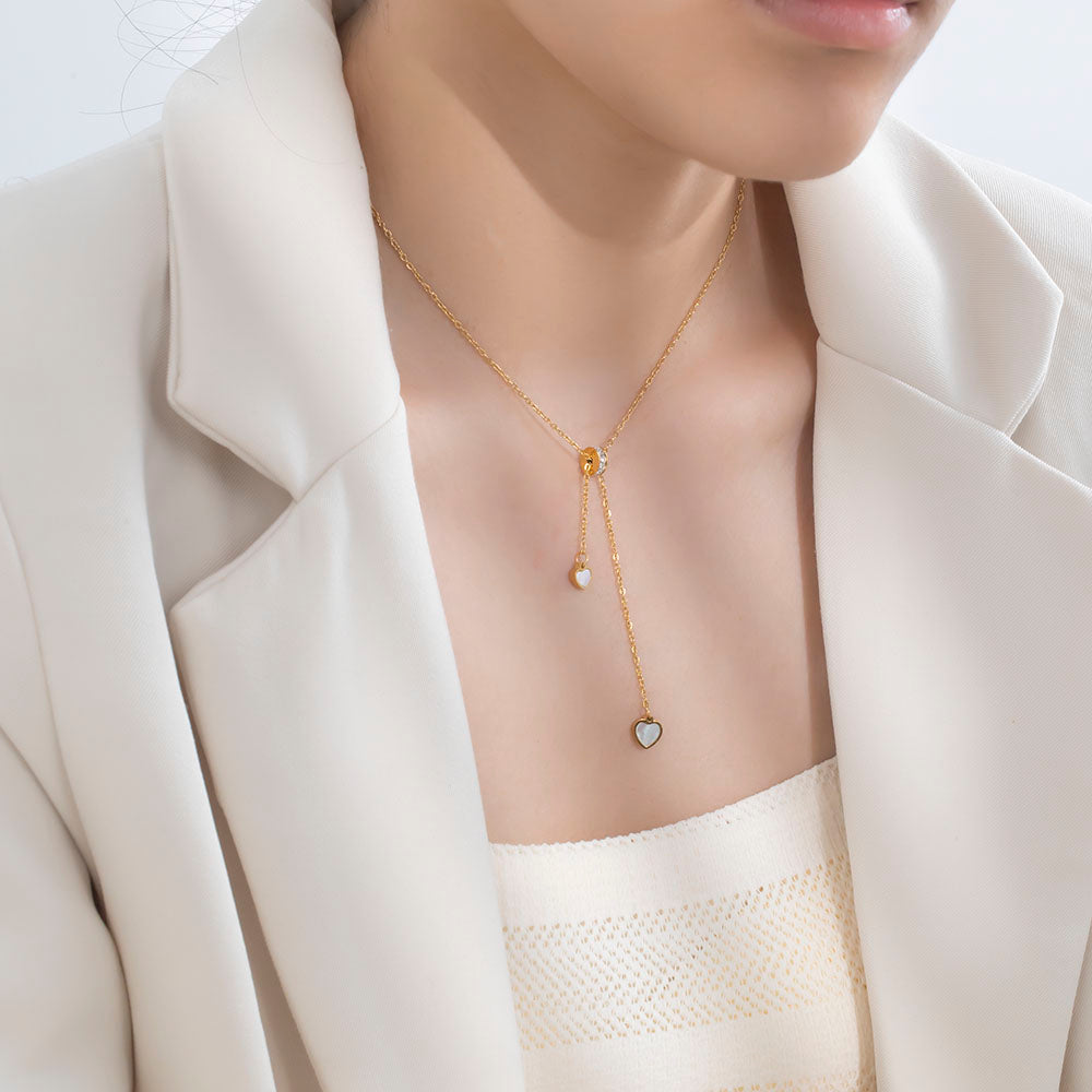 316 Stainless Steel 18K Gold Plated Heart Shell Pendant Necklace | Small Circle Ring Design Romantic Jewelry