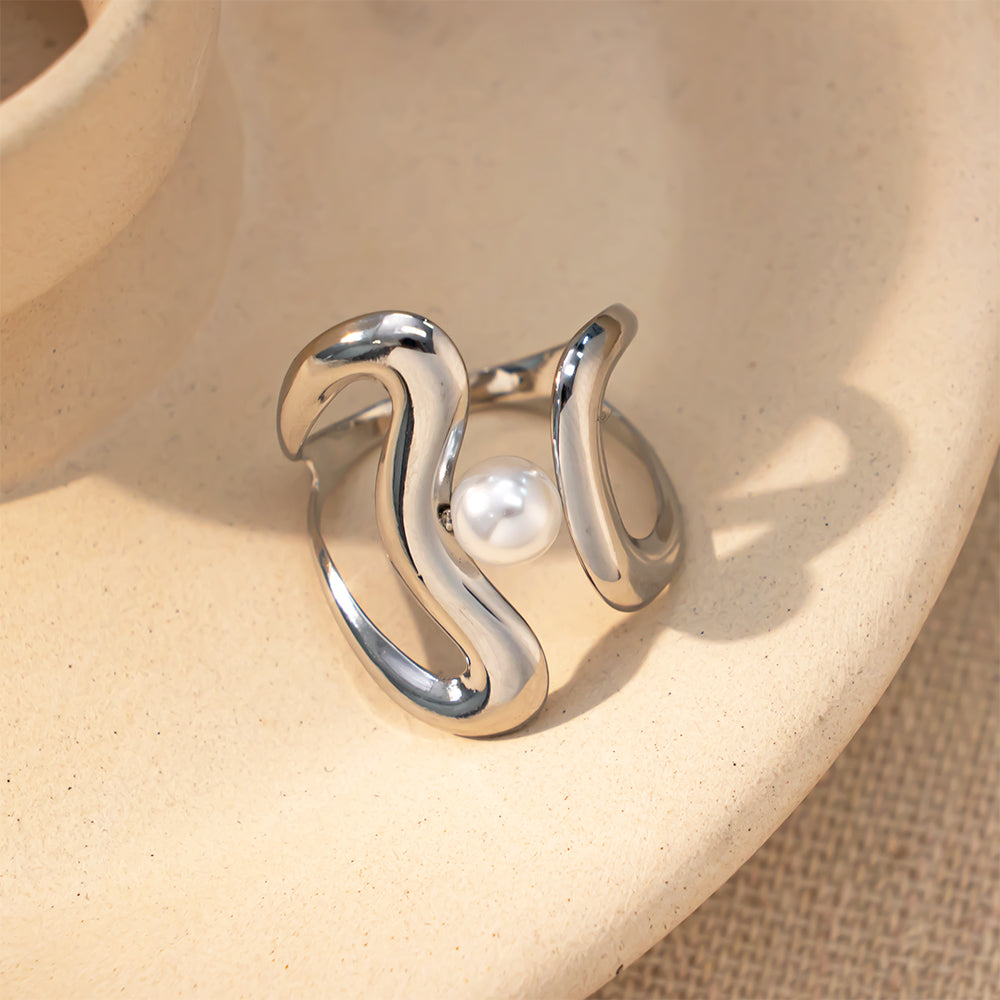 316 Stainless Steel 18K Gold Plated Ring with White Bead | Unique Minimalist Fashion Jewelry