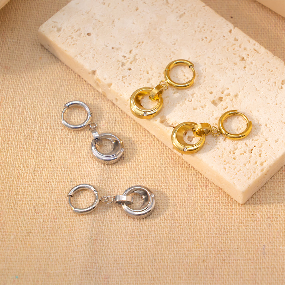 316 Stainless Steel 18K Gold Plated Double Hoop Zircon Earrings | Minimalist Chic Jewelry