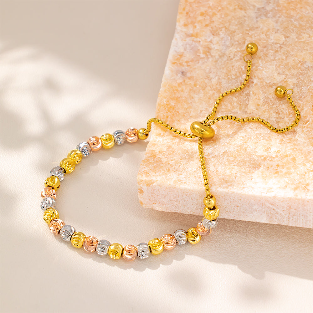 316 Stainless Steel 18K Gold Plated Sparkly Beaded Bracelet | Bling Crystal Jewelry for Women