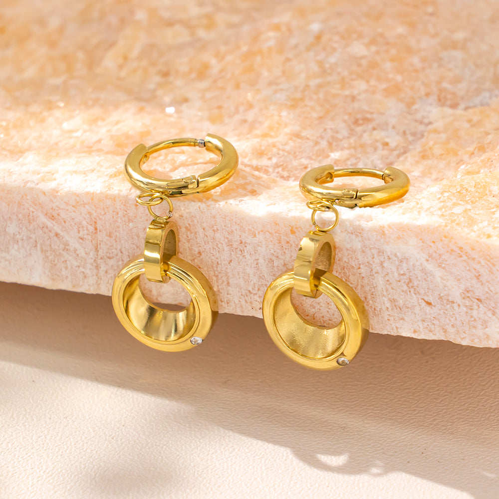 316 Stainless Steel 18K Gold Plated Double Hoop Zircon Earrings | Minimalist Chic Jewelry