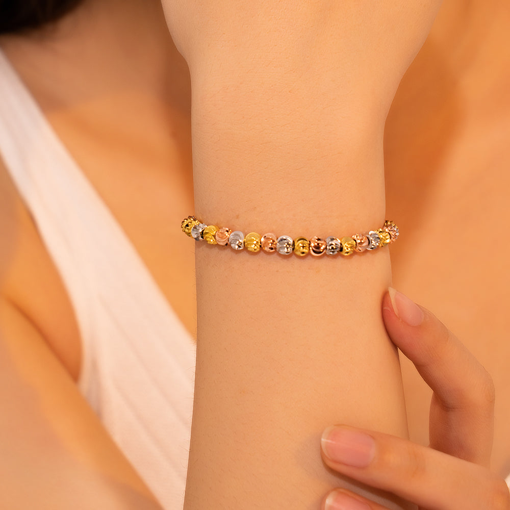 316 Stainless Steel 18K Gold Plated Sparkly Beaded Bracelet | Bling Crystal Jewelry for Women