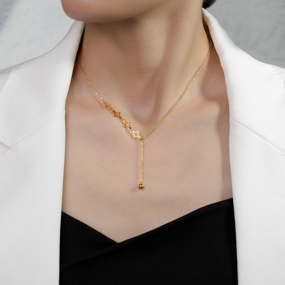 316 Stainless Steel 18K Gold Plated Hollow Star Necklace | Creative Design Pendant for Women