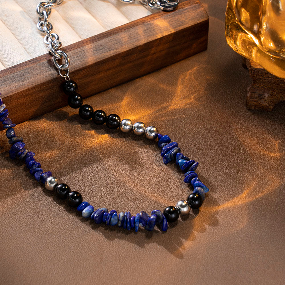 Blue Natural Irregular Stone Necklace with 316 Stainless Steel Chain – Unique Handmade Jewelry for Women