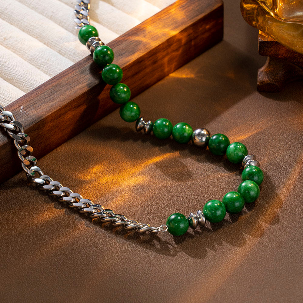 Verde Cuban Slim Necklace with Green Beads – Unisex Handmade Jewelry