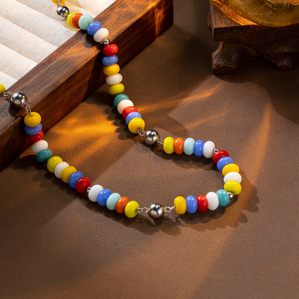 Rainbow Gemstone Necklace – Colorful Natural Stone Handmade Necklace, Unisex Jewelry