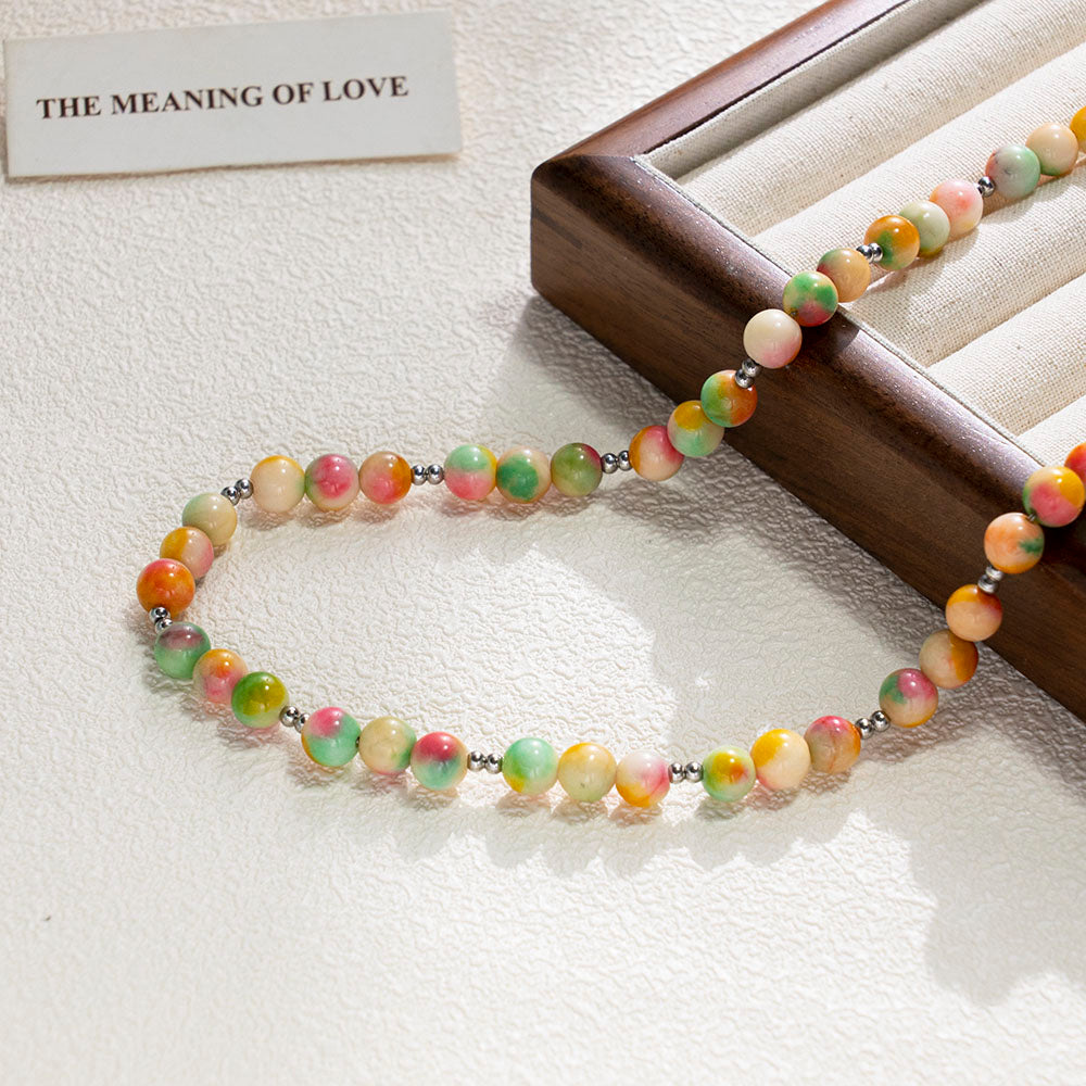 Orange Natural Stone Bead Necklace – Minimalist Handmade Jewelry