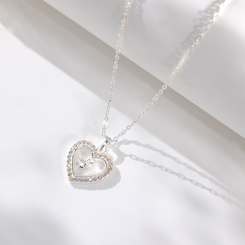 S925 Silver Sparkling Heart Zircon Necklace | Central Stone to Highlight Your Charm