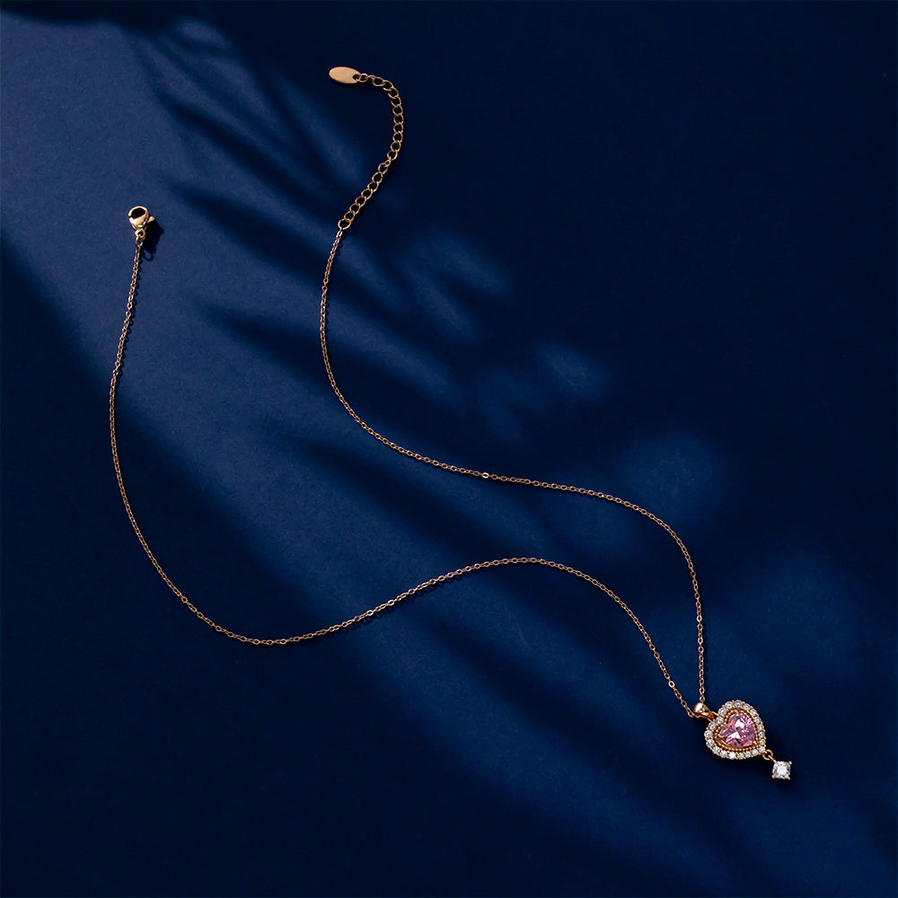 S925 Rose Gold Pink Diamond & Zircon Necklace | Sparkling Layered Design