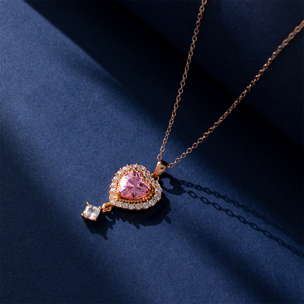 S925 Rose Gold Pink Diamond & Zircon Necklace | Sparkling Layered Design