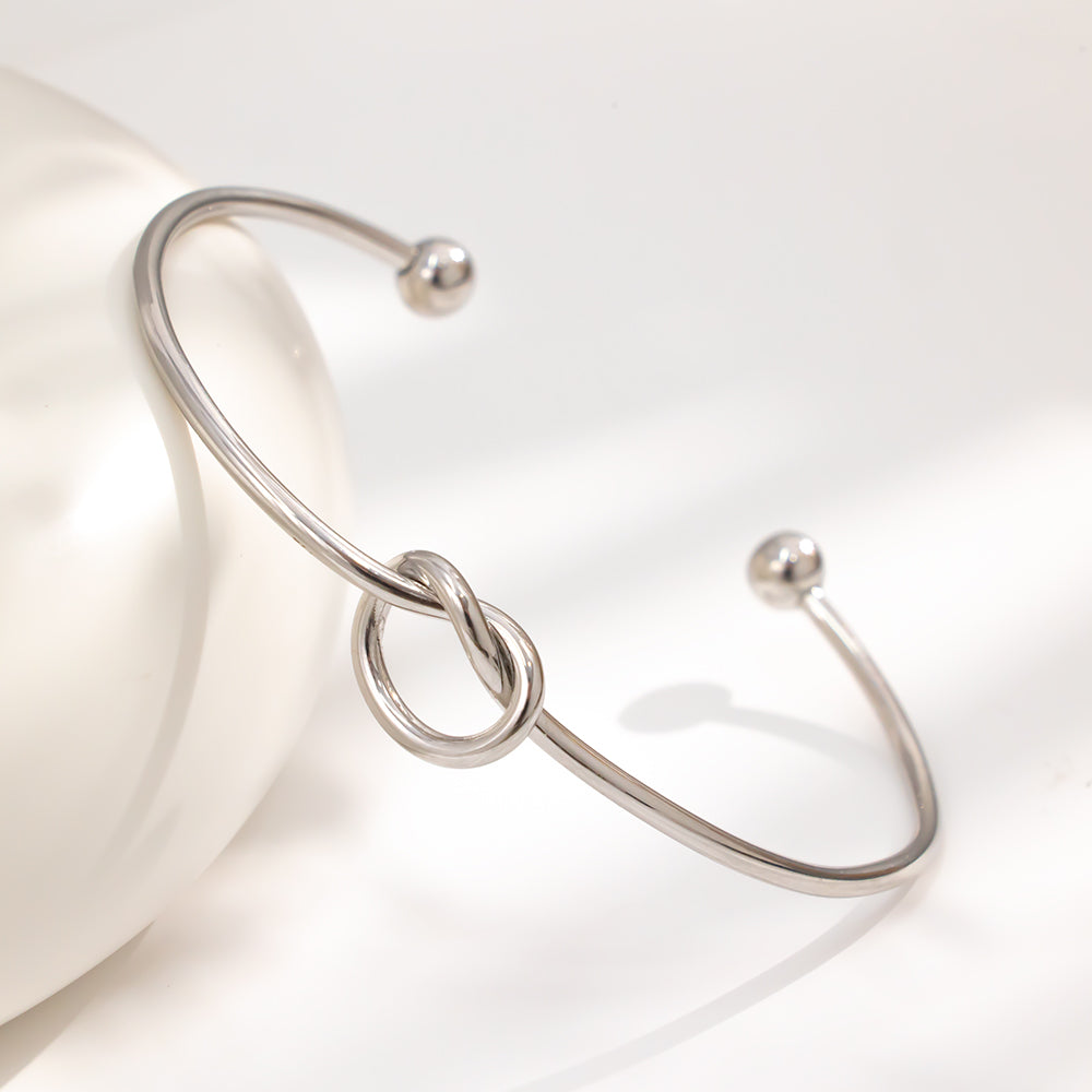316 Stainless Steel Silver C-Shaped Bracelet | Knot Detail Centerpiece
