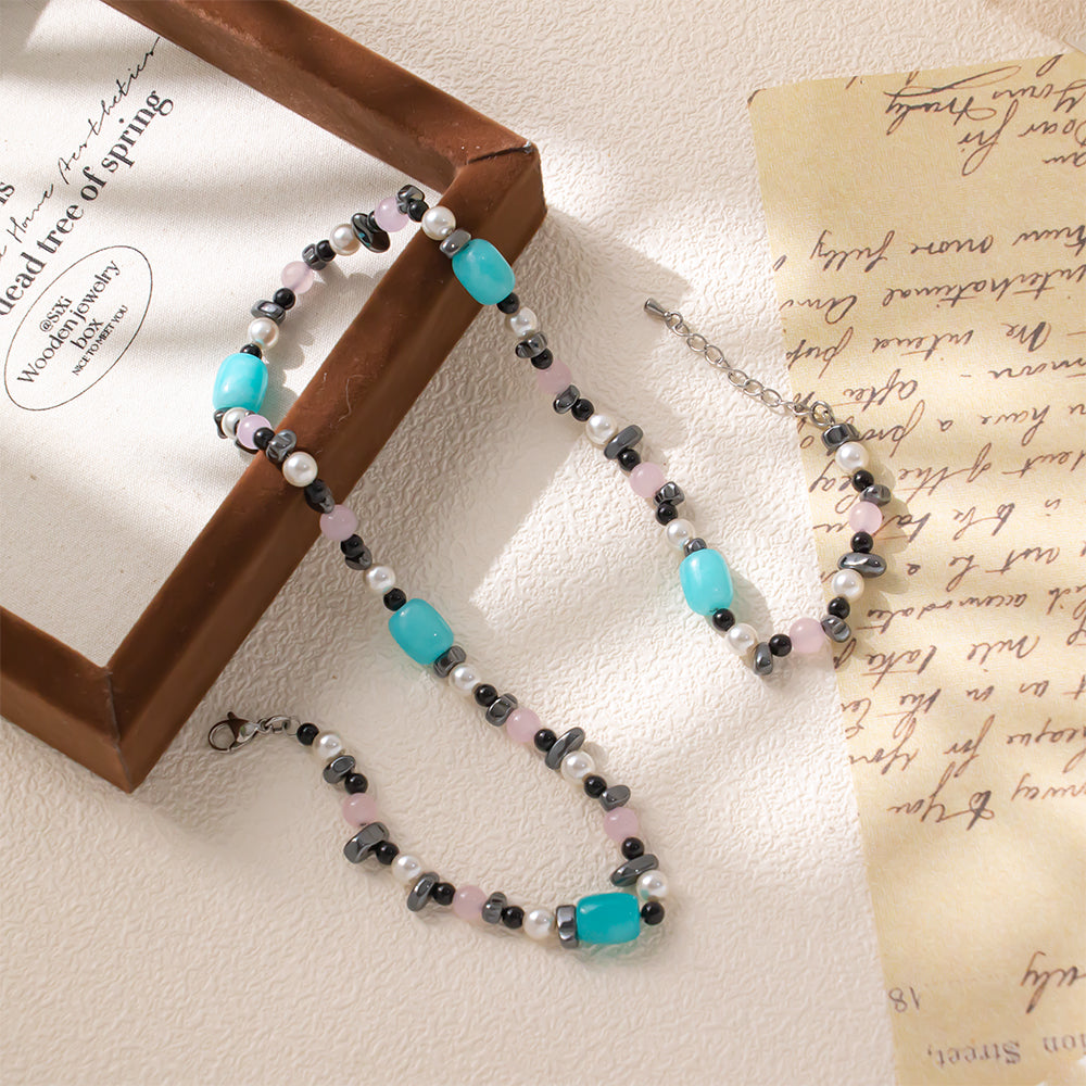 Colorful Natural Stone Beads Necklace – Unisex Handmade Necklace with Colorful Natural Stones