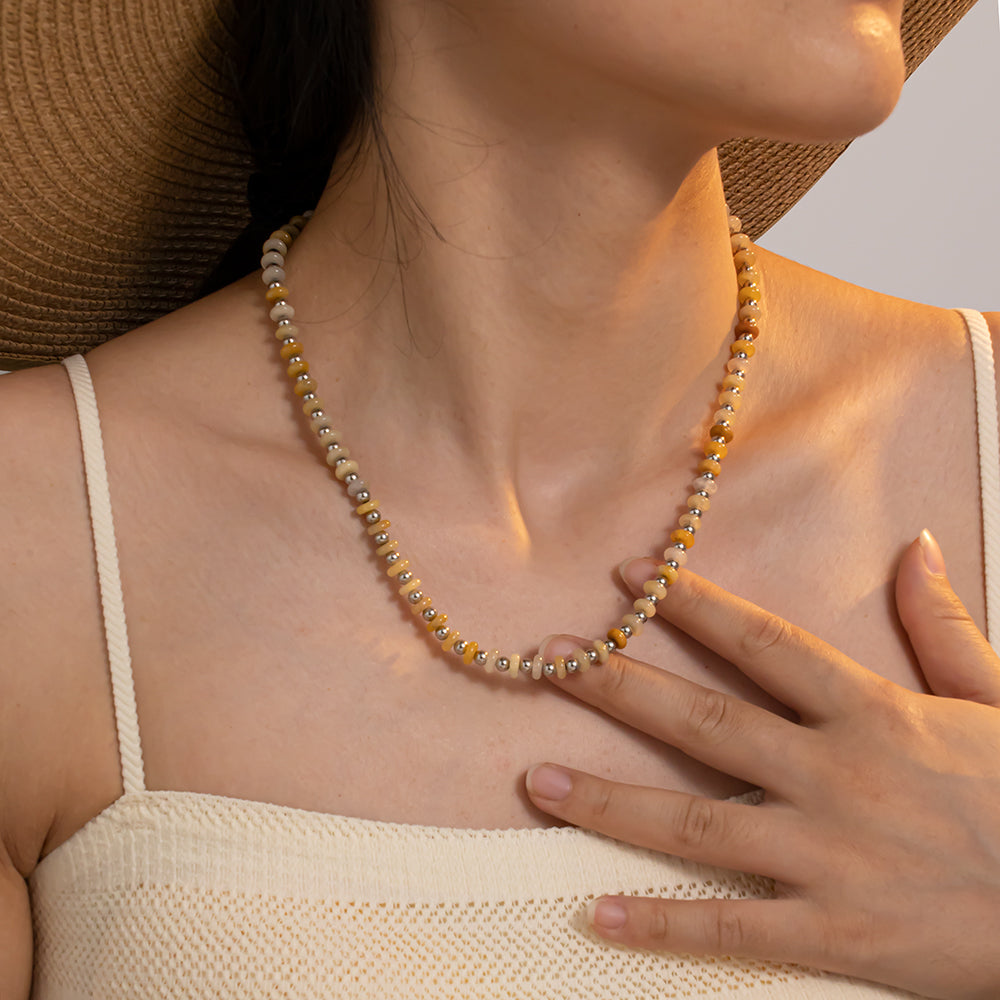 Yellow Agate Beads Necklace – Unisex Handmade Necklace with Natural Yellow Agate