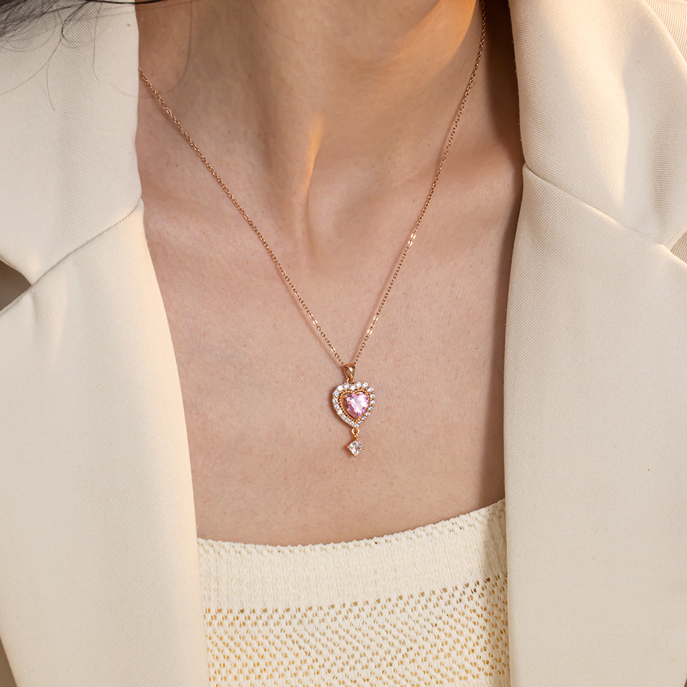 S925 Rose Gold Pink Diamond & Zircon Necklace | Sparkling Layered Design