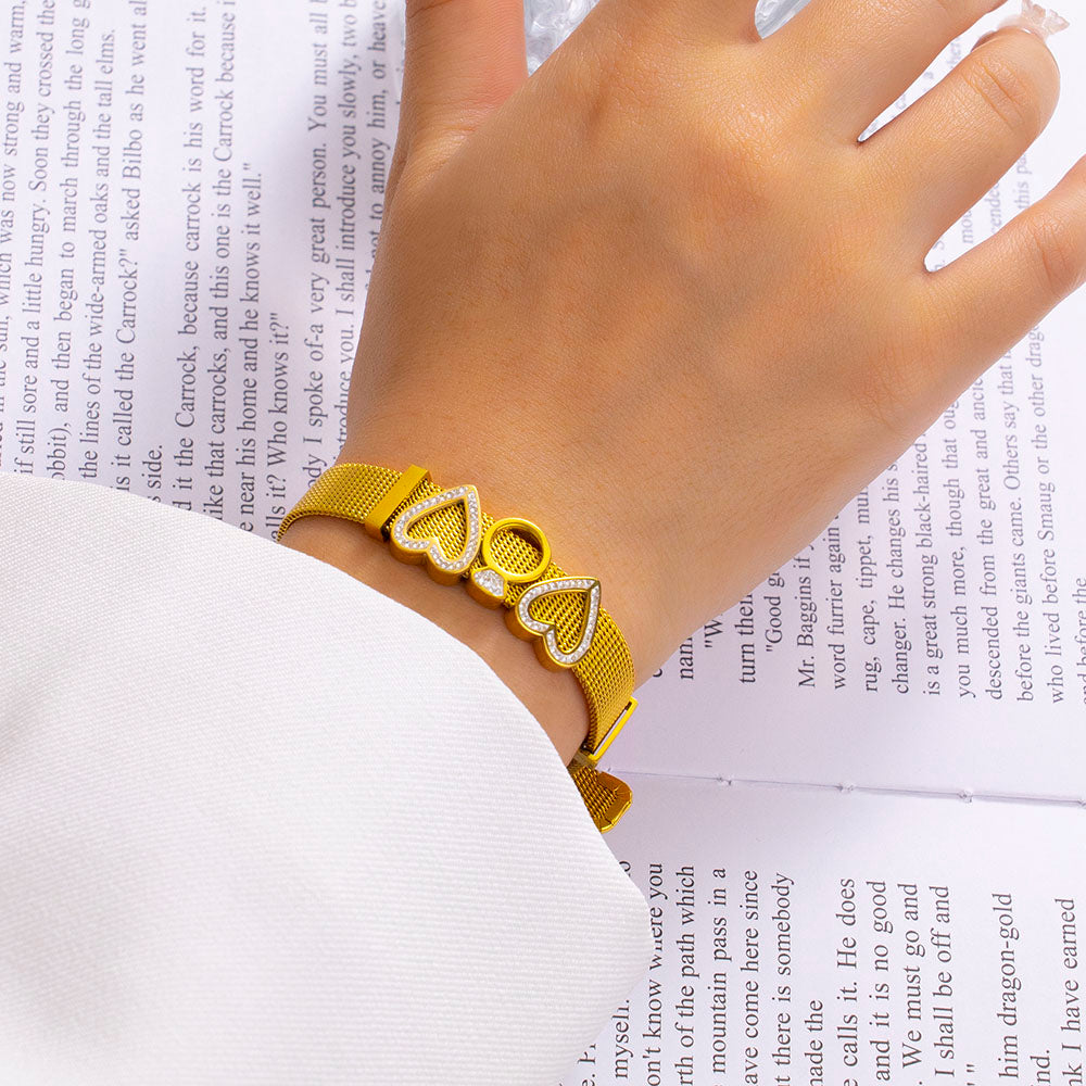 18K Gold Plated 316 Stainless Steel Heart Charm Bracelet – Waterproof, Hypoallergenic Women’s Wristband