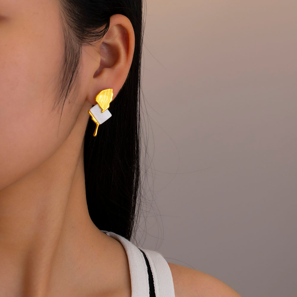 316 Stainless Steel 18K Gold Plated Gold & White Earrings | Elegant & Chic Jewelry