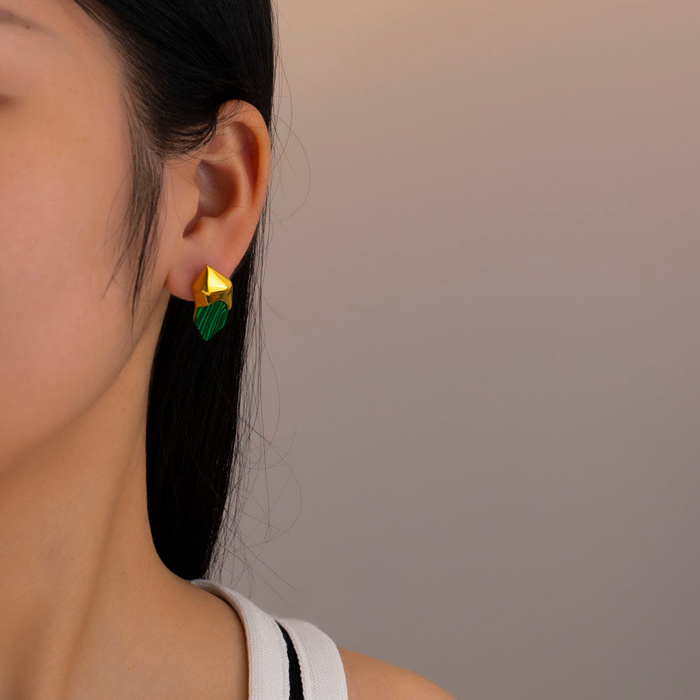 316 Stainless Steel 18K Gold Plated Gold & Green Earrings | Trendy & Stylish Jewelry