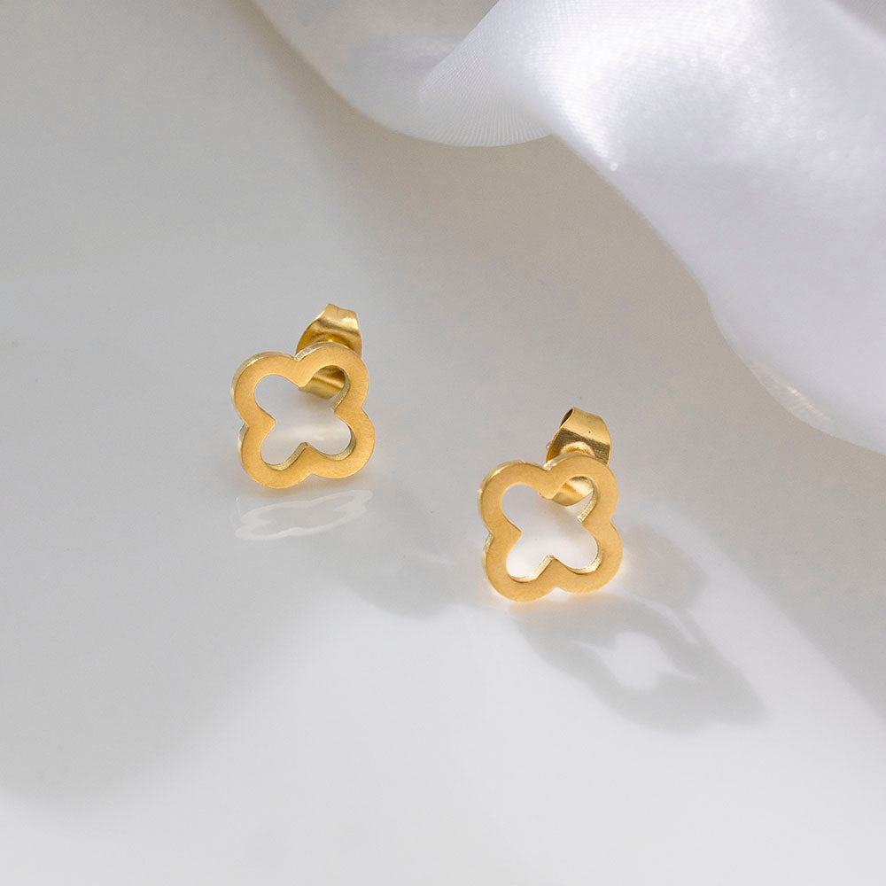 316 Stainless Steel 18K Gold Plated Four-Leaf Clover Earrings | Lucky & Stylish Jewelry