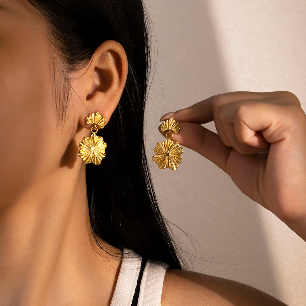 316 Stainless Steel 18K Gold Plated Two Leaf Earrings | Nature-Inspired Minimalist Jewelry