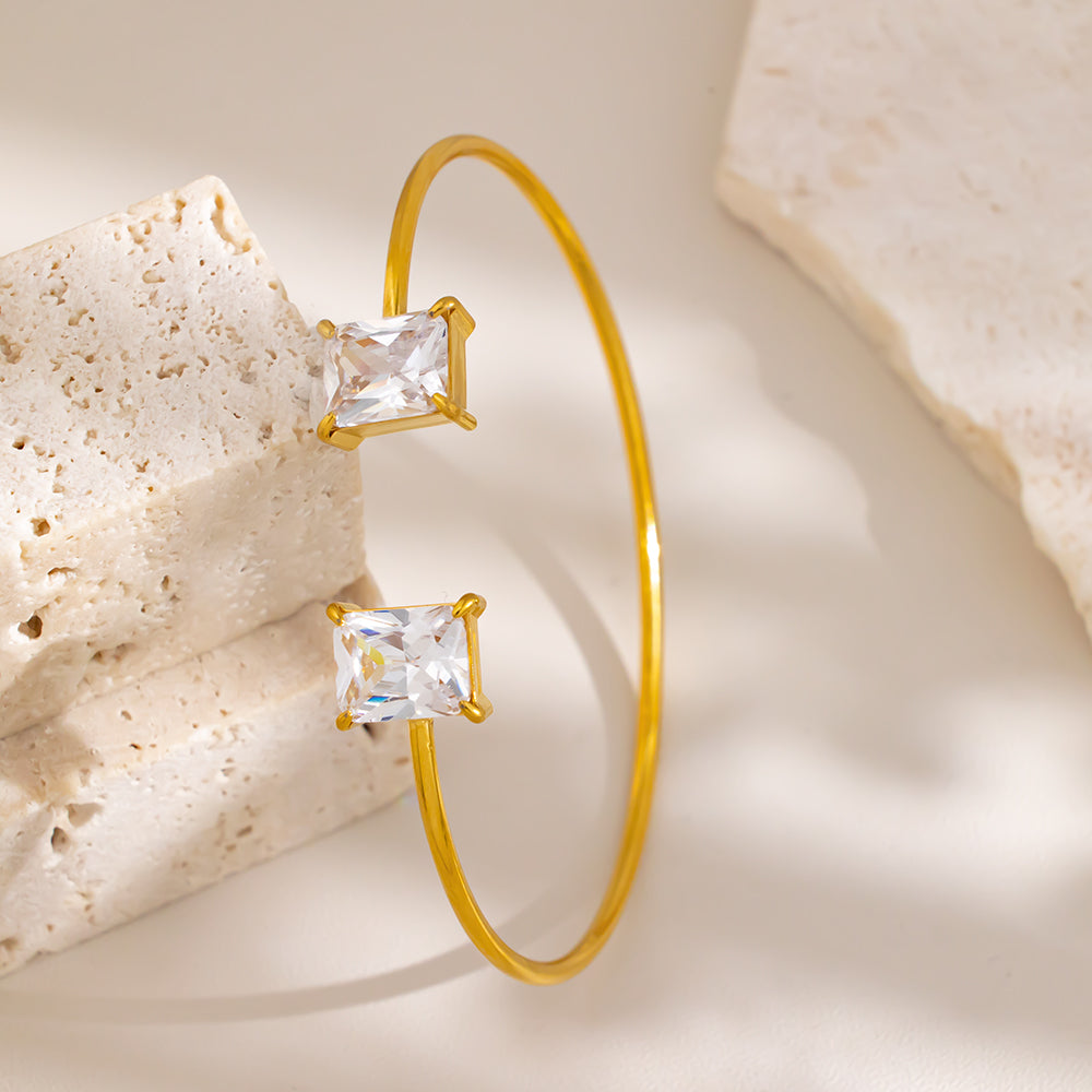 316 Stainless Steel 18K Gold Plated Zircon Bangle | Sparkling & Stylish