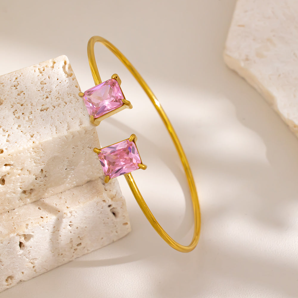 316 Stainless Steel 18K Gold Plated Zircon Bangle | Sparkling & Stylish