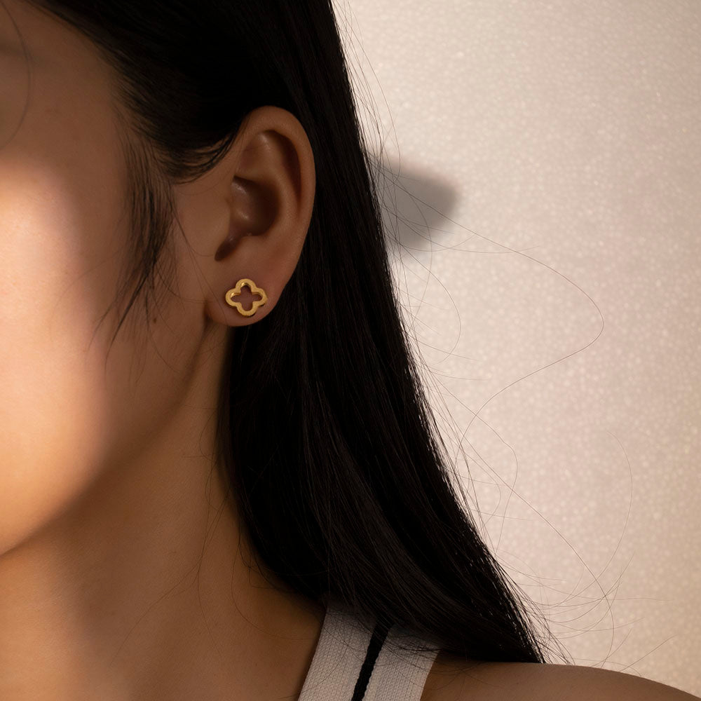 316 Stainless Steel 18K Gold Plated Four-Leaf Clover Earrings | Lucky & Stylish Jewelry