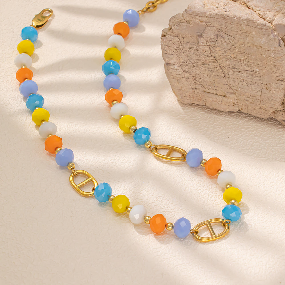 Colorful Sparkling Glass Bead Necklace – Vibrant & Eye-Catching Jewelry