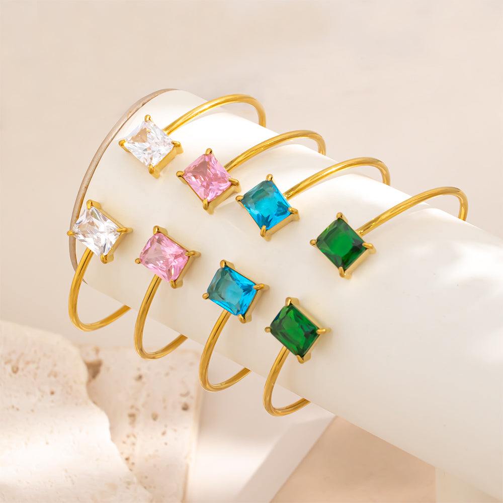 316 Stainless Steel 18K Gold Plated Zircon Bangle | Sparkling & Stylish
