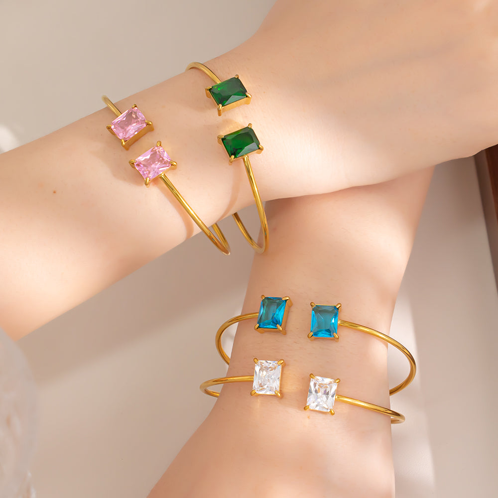 316 Stainless Steel 18K Gold Plated Zircon Bangle | Sparkling & Stylish