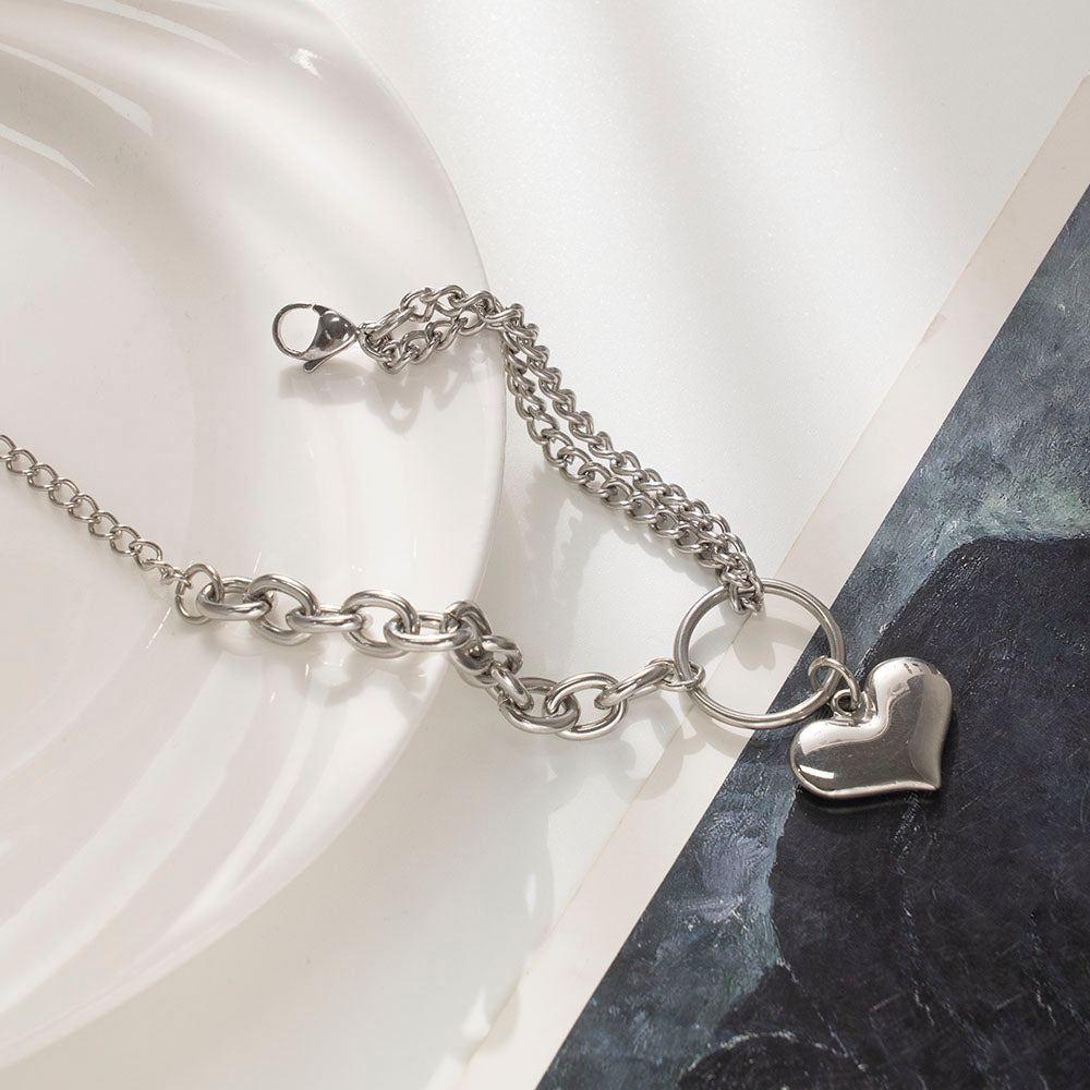 Heart & Circle Bracelet – Oversized Heart with Circle Design, 316 Stainless Steel Unisex Bracelet