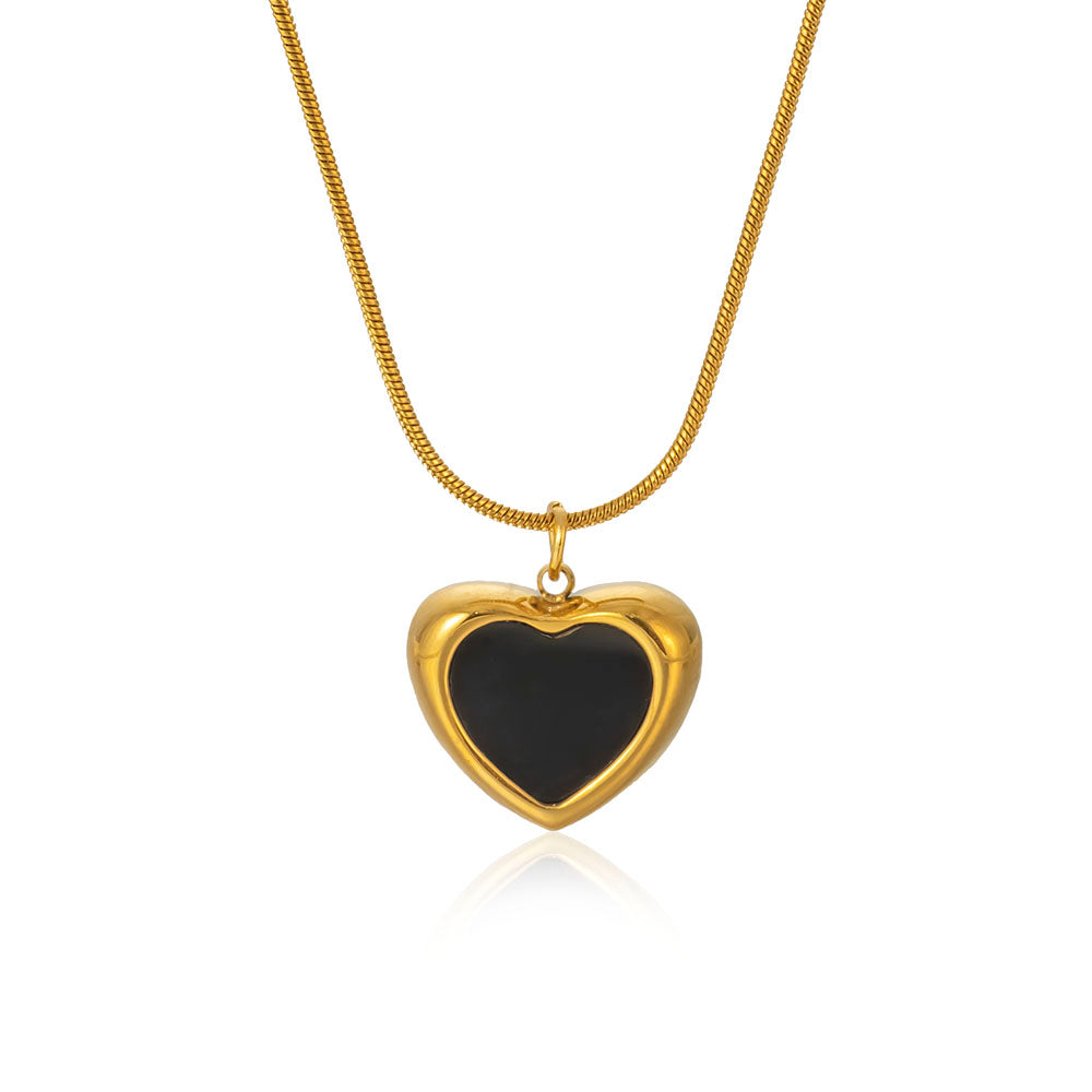 316 Stainless Steel 18K Gold Plated Colorful Heart Pendant Necklace | Four Color Trendy Jewelry