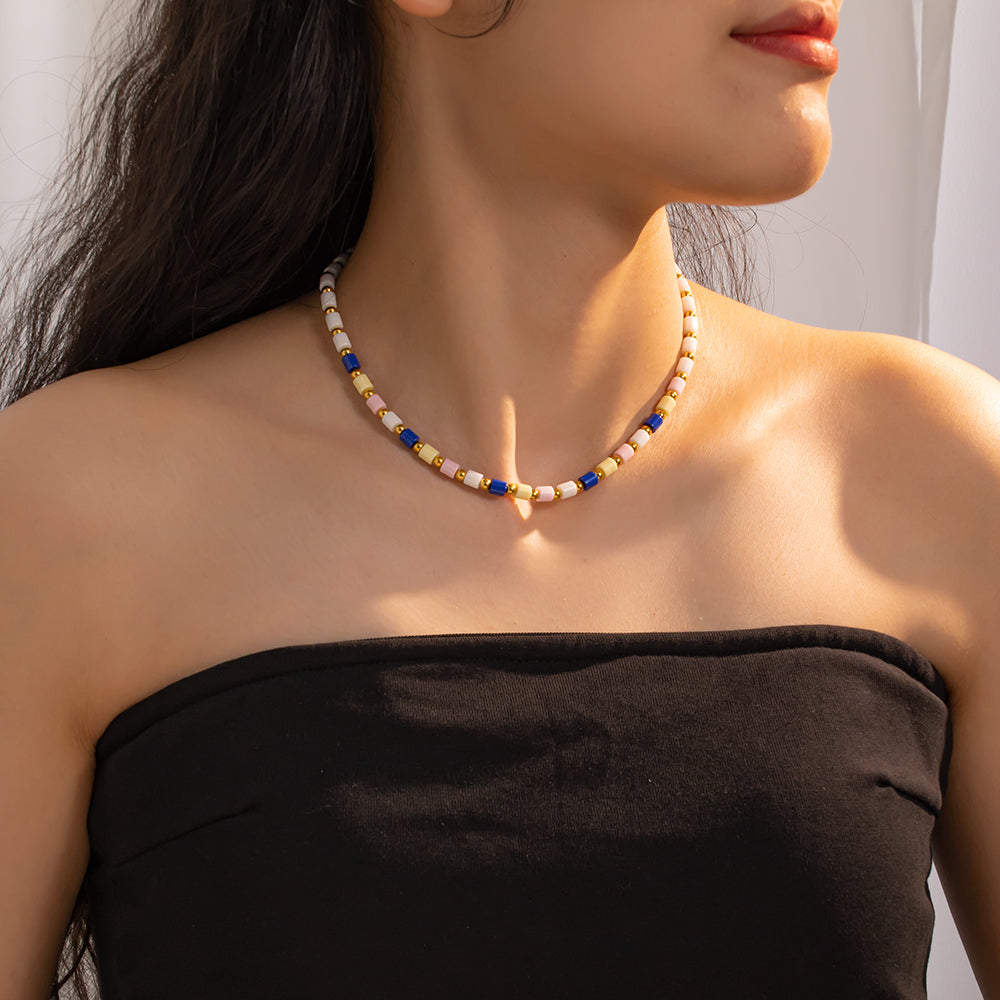 Colorful Ceramic Necklace – Glossy & Textured Cylinder Design, Bold & Stylish