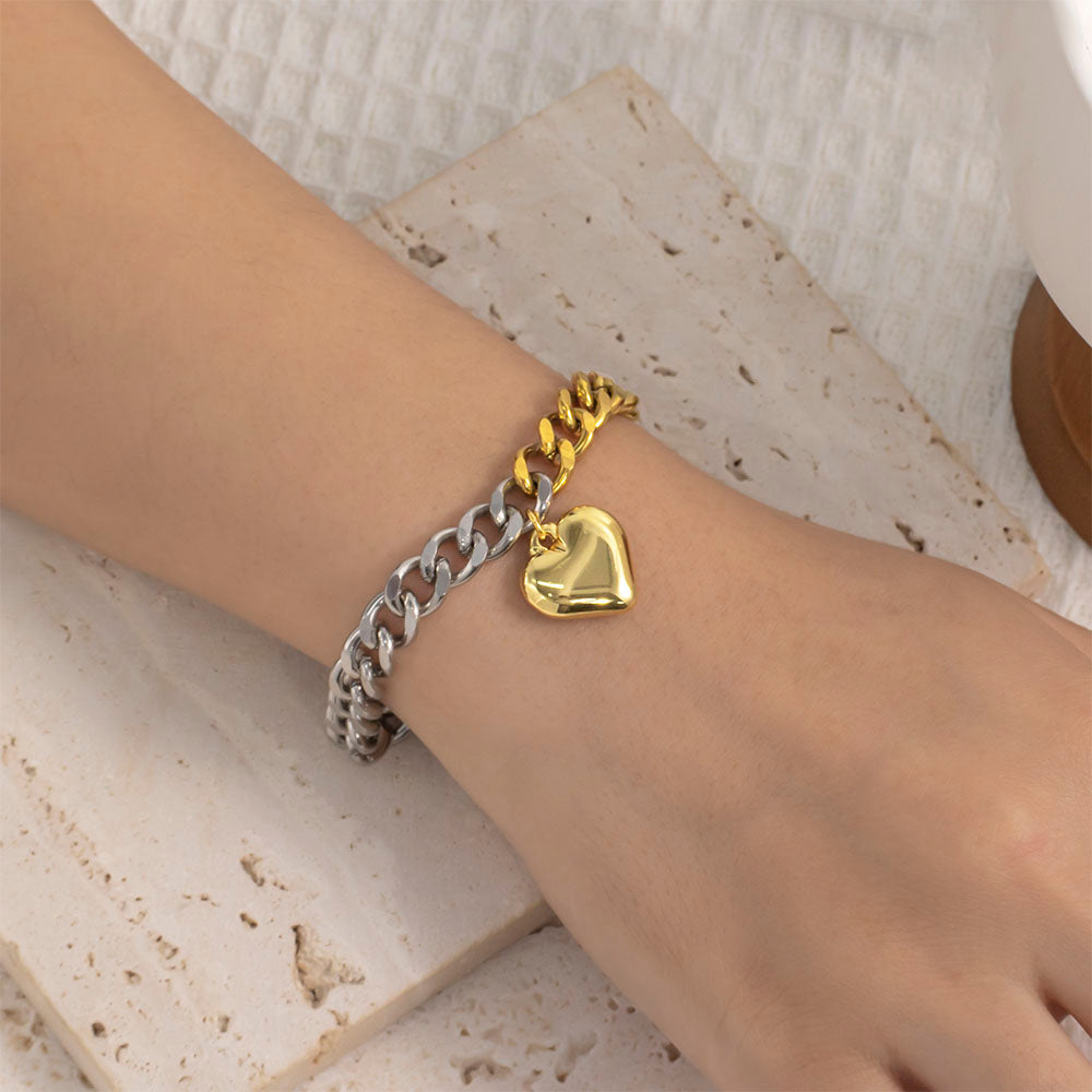 316 Stainless Steel 18K Gold Plated Heart Bracelet | Two-Tone Gold & Silver Chain Minimalist Jewelry