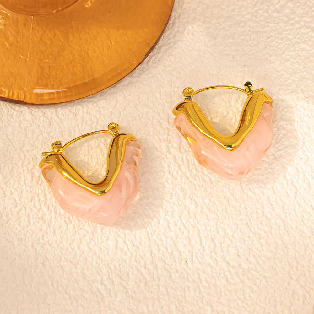 V-Shaped Earrings with Colorful Resin – 316L Stainless Steel, Hypoallergenic & Summer-Ready Fashion Jewelry