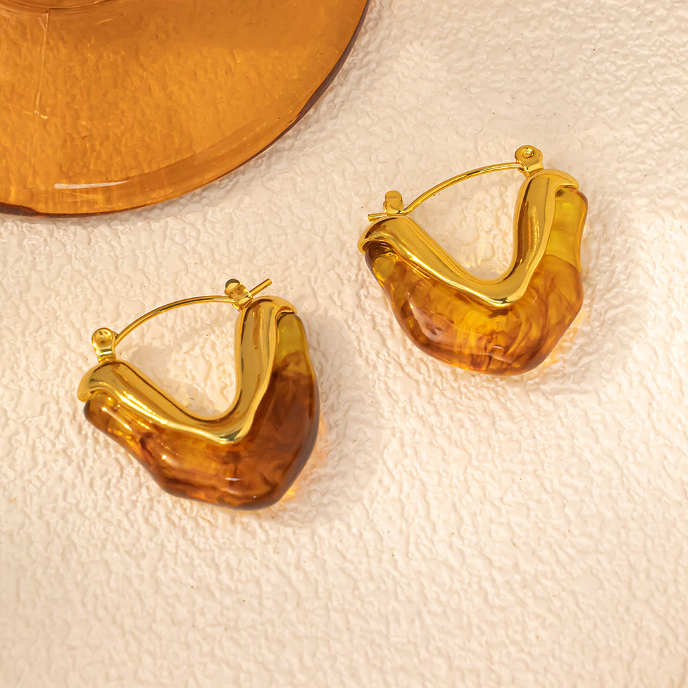V-Shaped Earrings with Colorful Resin – 316L Stainless Steel, Hypoallergenic & Summer-Ready Fashion Jewelry