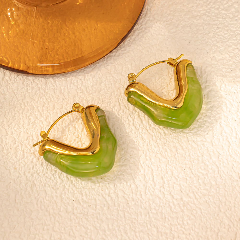 V-Shaped Earrings with Colorful Resin – 316L Stainless Steel, Hypoallergenic & Summer-Ready Fashion Jewelry