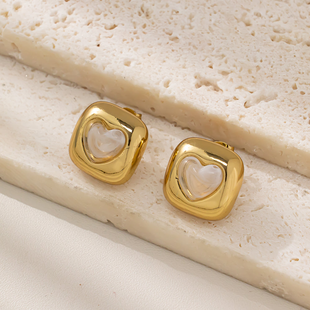 Colorful Heart in Frame Stud Earrings – 316L Stainless Steel, Hypoallergenic & Playful Resin Design