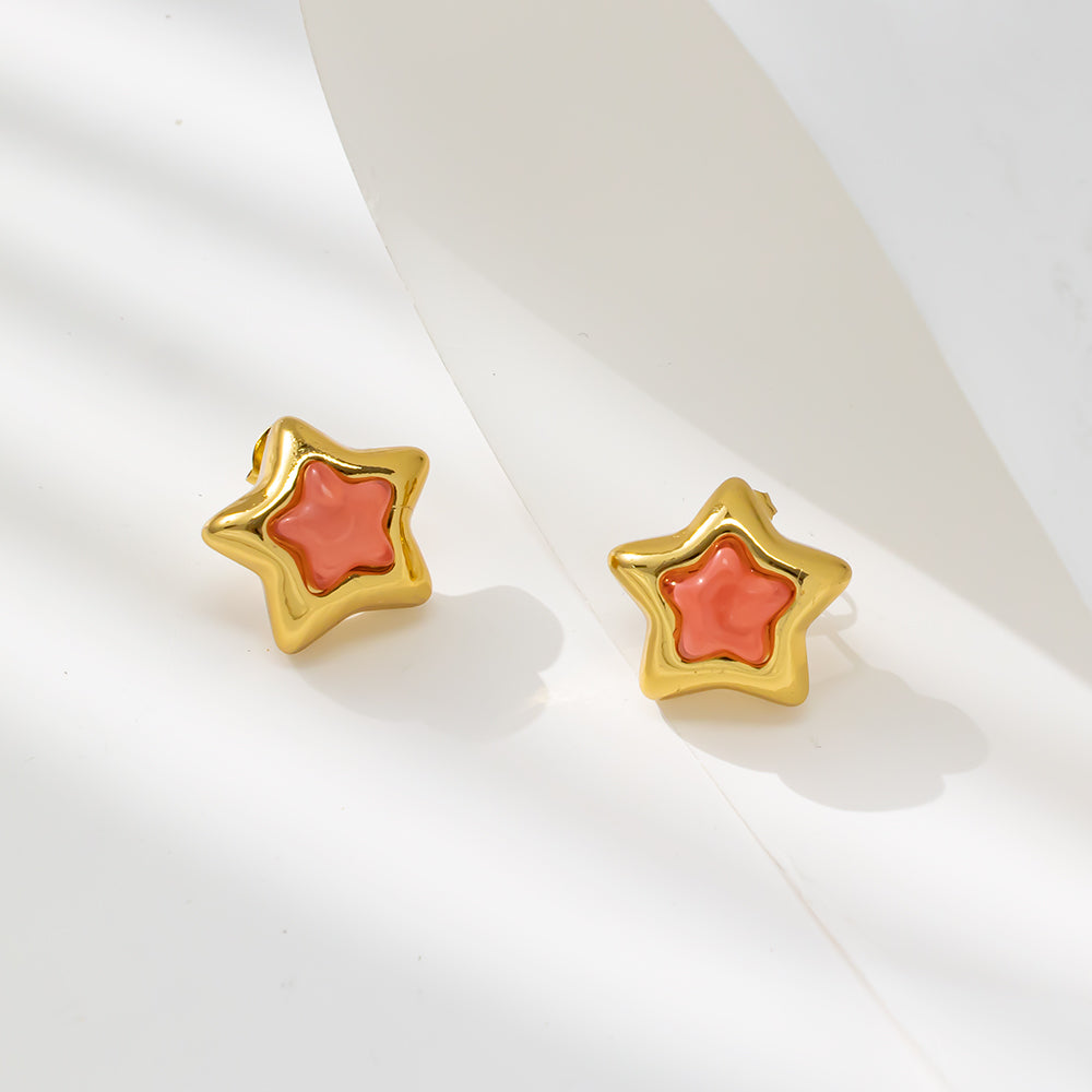 Colorful Star Stud Earrings – 316L Stainless Steel, Hypoallergenic & Playful Resin Design