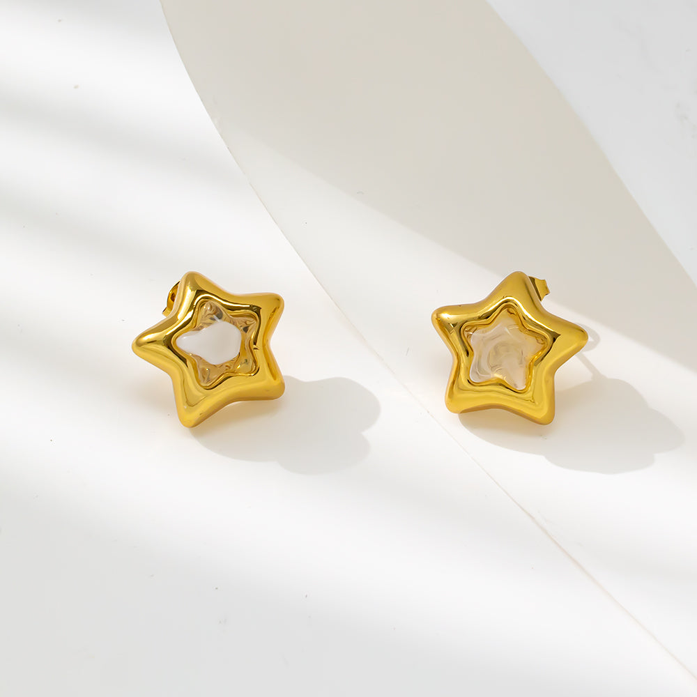 Colorful Star Stud Earrings – 316L Stainless Steel, Hypoallergenic & Playful Resin Design