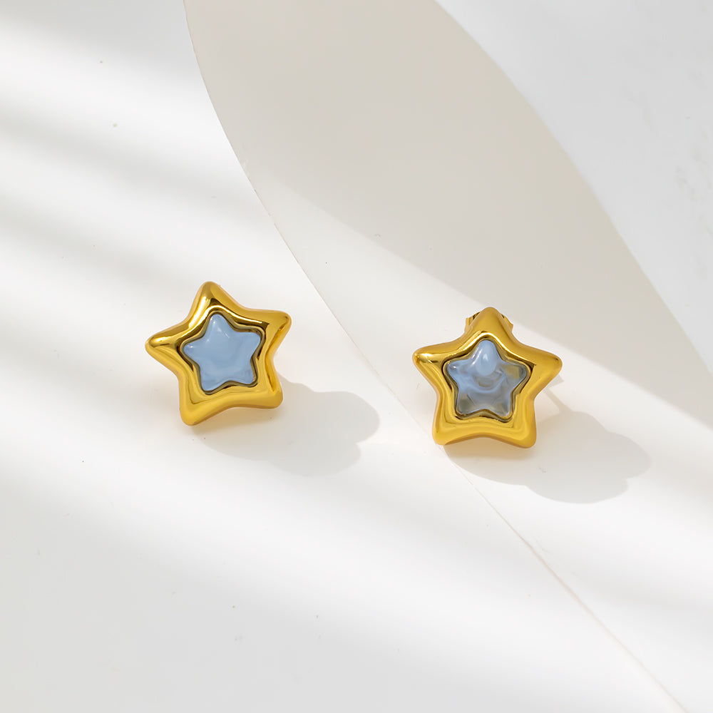 Colorful Star Stud Earrings – 316L Stainless Steel, Hypoallergenic & Playful Resin Design